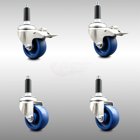 Service Caster 3.5 Inch 316SS Solid Polyurethane Swivel 7/8 Inch Stem Caster Lock Brake, 2PK SCC-SS316TTLEX20S3514-SPUS-2-S-2-78